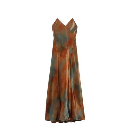 European and American Cross-border 2023 New Women's Elegant Sexy Long Dress V-neck Backless Rainbow Print Slip Dress