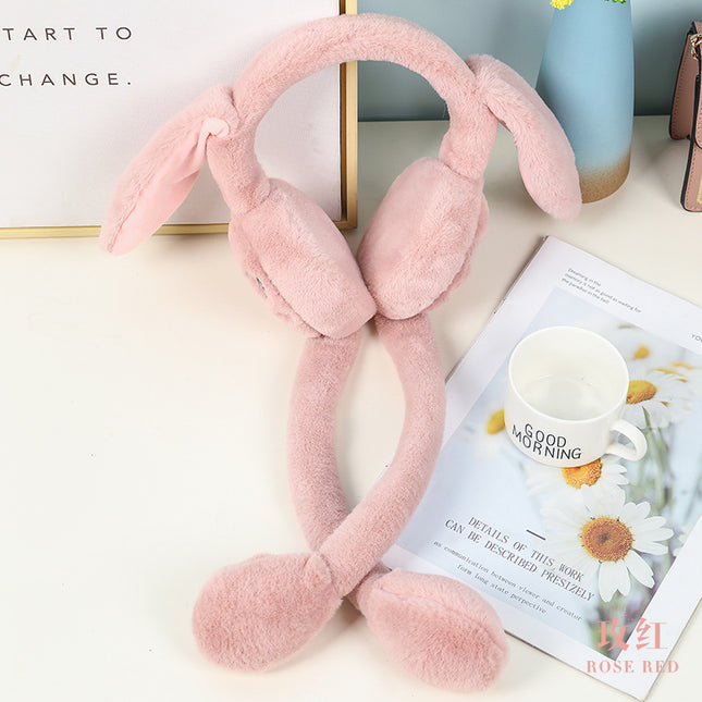 Cute Rabbit Moving Ears Children's Earmuffs Plus Velvet Thickened Cold-proof Warm Student Earmuffs Internet-famous Cartoon Ear Bag