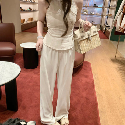Doggyqn Highly Recommends! 3-Color Self-Retaining/Ice Skin Soup Pants for Women Summer Acetate Straight Wide-Leg Cool Pants