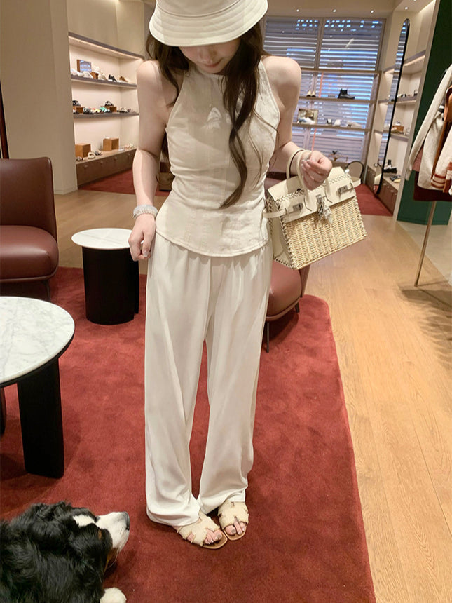 Doggyqn Highly Recommends! 3-Color Self-Retaining/Ice Skin Soup Pants for Women Summer Acetate Straight Wide-Leg Cool Pants