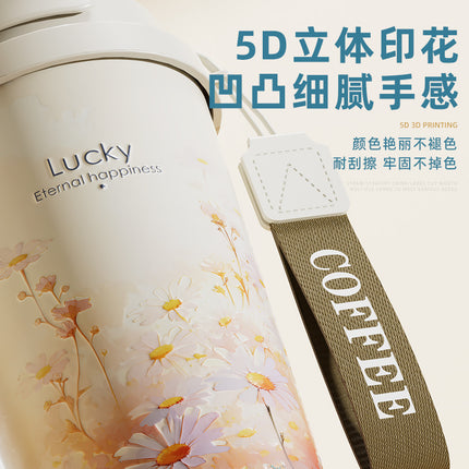New Ceramic Thermos Coffee Cup for Girls, a Lucky Charm with High Aesthetic Value, Double Drinking Cup, Lily of the Valley Gift Cup
