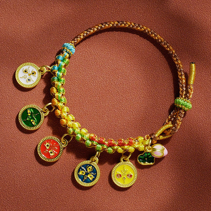 Thangka Xizang Hand Rope Hand-woven Ethnic Style Bracelet Five-way God of Wealth Green Mother Wen Zhu Thangka Bracelet