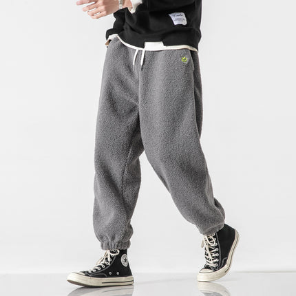 2025 Autumn/Winter New Large Size Japanese Hong Kong Style Lamb Wool Harem Straight-Leg Jogger Pants Casual Sports Pants Unisex Trendy