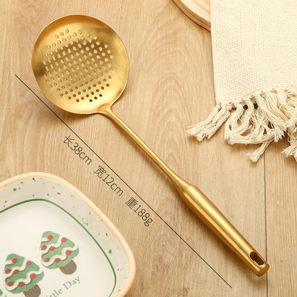 Stainless Steel High-grade Soup Leak Hot Pot Spoon Thickened Soup Spoon Golden Large Soup Spoon Titanium Plated Golden Soup Spoon Golden Spatula Spoon