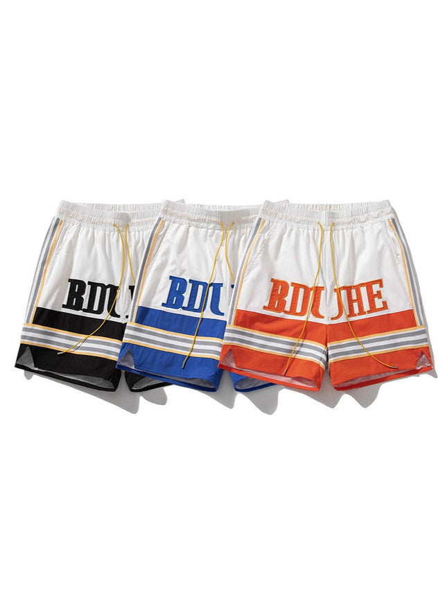 Trendy Brand Letter Embroidery Color-matching Summer Shorts American Academy Style Couple Casual Pants Men's Sports Basketball Shorts Trendy