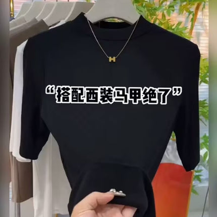 Half-high Collar T-shirt Women's Spring and Summer All-match Half-sleeve Top High-grade Sense Slim-fit Inner Sleeve Short-sleeve T-shirt plus size
