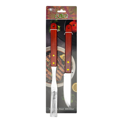 Outdoor camping barbecue tools combination stainless steel grill suit wooden handle fork shovel clip BBQ accessories cloth bag