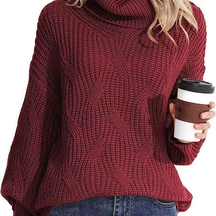 Cross-Border Amazon European and American 2024 Autumn and Winter Turtleneck Cable Knit Sweater Women's Pullover Long-Sleeved Cross-Border Sweater