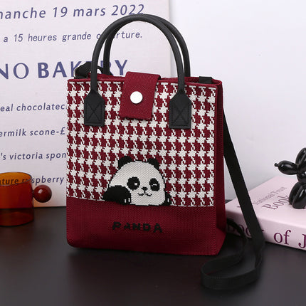 Cute Panda National Style Trendy Tote Bag Crossbody Large Handbag All-match Daily Casual Soft Rubber Handle