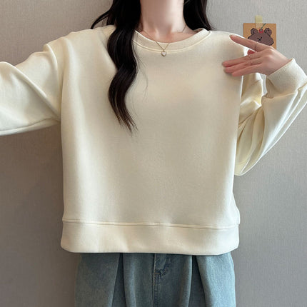 Autumn and Winter New Korean Style Loose Versatile Niche Trendy Round Neck Long-Sleeved Velvet Jacket Fleece-Lined Thickeneded Short Sweatshirt for Women