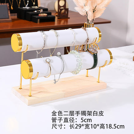Jewelry Display Stand Golden Solid Wood Three-Layer Watch Bracelet Bracelet Rack Counter Jewelry Props Storage