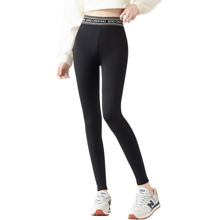 New Autumn and Winter Nylon Leggings for Outer Wear, Tight-Fitting, Tummy-Tucking, Butt-Lifting Barbie Pants, Fleece-Lined, Elastic Waist, Black Long Pants