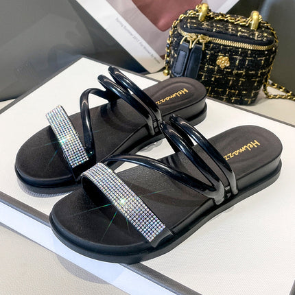 Slippers for Women Summer New Fashion Flats Diamond Surface Wettable Beach Fashion Casual Trendy Breathable Sandals for Women