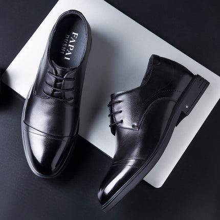 2025 New Model Business Formal Leather Shoes with Hidden Height Increase for Men, Made of Top-Layer Cowhide, Wear-Resistant, Non-Slip Derby Shoes in British Style