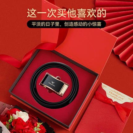 Paul Belt Men's Genuine Leather Birthday Gift Automatic Buckle High-end Red Gift Box for Husband Cowhide Belt Men