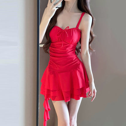Women's Swimsuit, High-End One-Piece Skirt Style, Korean Style for Small People, Conservative, Covering the Flesh, Slimming Look, Seaside Vacation, Hot Spring Bathing
