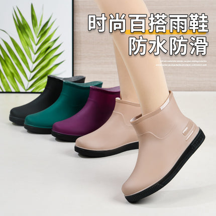 Short Rain Boots Women's Fashionable Outer Wearing Water Shoes Short Rain Boots Low-top fleece-lined Low-barrel overshoes Anti-slip Cross-border Wholesale