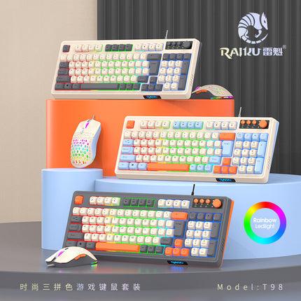 RAIKU Lei Kui K98/T98 customized game keyboard and mouse suit three-color wired luminous desktop 98 keys