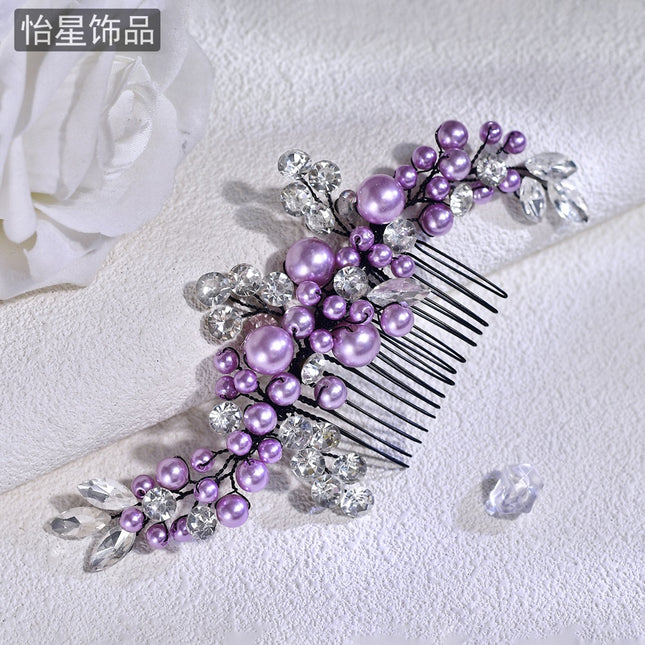 Yixing Elegant Fashion Pearl Hair Comb Fairy Purple Hair Rhinestone Headwear Bridal Wedding Accessories Comb A271