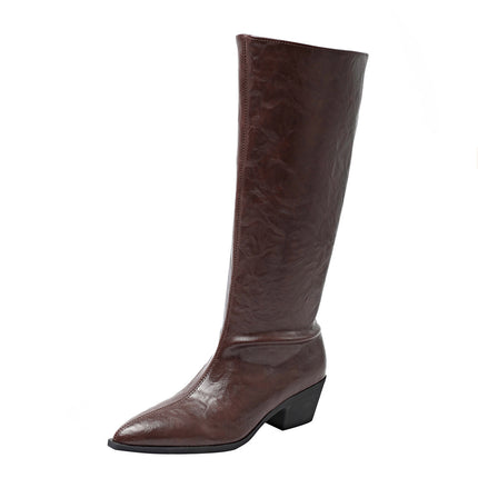 Super Slim Thick Heel No More Than Knee Length Fashion Boots for Women 2025 Export Winter New V-Mouth One-Leg Mid-Heeled Boots