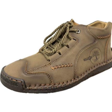 9932 Men's Shoes Short Boots Autumn Sewn Leather Boots High-Top Leather Flats Outdoor Workwear Casual Shoes Large Size Cross-Border Sneakers