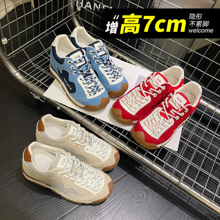 Women's Thick-Soled German Training Shoes with 7cm Inner Height Increase, Versatile, Breathable, Genuine Leather, Comfortable, Lightweight, Non-Slip, Casual Sports Shoes