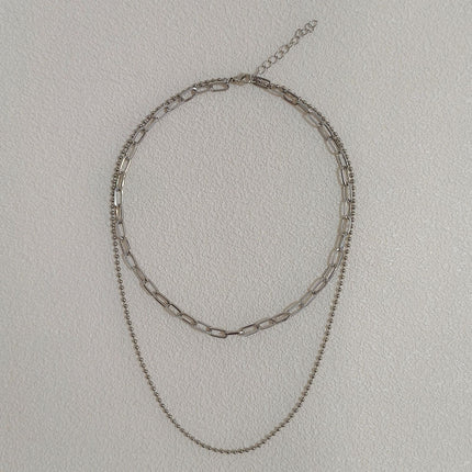 European and American Cross-Border Fashion Double-Layer Stacked Bead Chain Necklace for Women Ins Simple Trendyy Chain Clavicle Chain Women's Jewelry Chain
