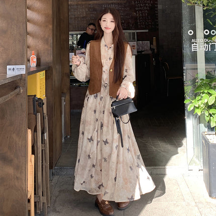 Real shot waistcoat floral skirt suit spring and summer 2025 new fashion temperament slim dress two-piece plus size women's clothing