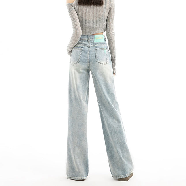 light blue Wide Leg Jeans Women's Fashion All-match New High Waist Loose Slimming Casual Straight Pants