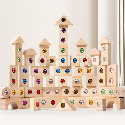 Children's Wooden Acrylic Pine Gem Building Blocks Desktop Color Sensory Visual Assembled Building Intelligence Toys