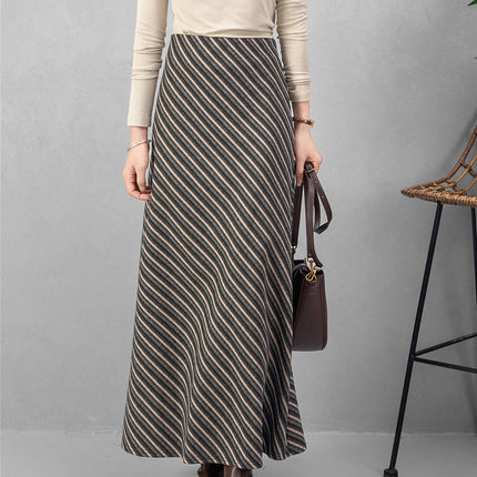 Yun Chang Twill Texture A-Line Hip-Hugging Skirt for Women, New Spring Vintage High-Waisted Skirt, Brushed Fabric Commuter Skirt for Women