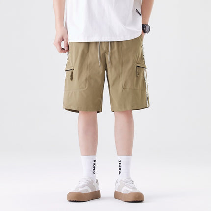 Trendy Brand Design Men's Summer Shorts with Ink Splatter Stripes, Loose Versatile Straight Five-Point Shorts, Stylish Drawstring Sports Shorts