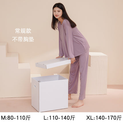 Pajamas for Women Autum Modal with Breast Pads Long-Sleeved Sexy Suit Large Size Loose and Cute Outer Wear Spring and Autum Home Clothes