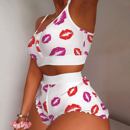 European and American Foreign Trade Cross-Border Sales Strawberry Print Camisole Two-Piece Loungewear Sweet Pajamas Stylish Sweet Style