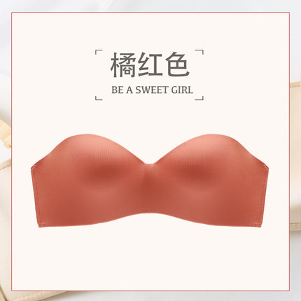 Shoulder-free Wear Underwear Women's Small Chest Push-up Non-slip Invisible Bra Paste Wedding Dress No Rings Tube-length Summer Hair