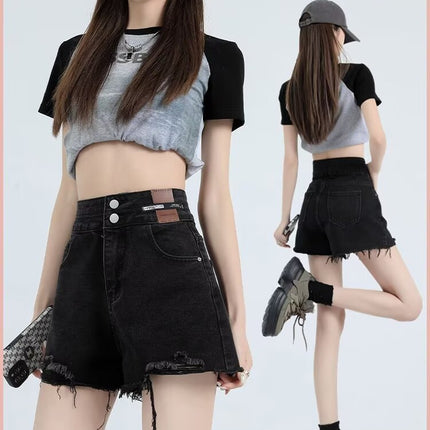 Pants A- line Pants Jeans Women's 2024 Summer New Hot Girl Design Sense Drawstring Hot Pants Super Shorts