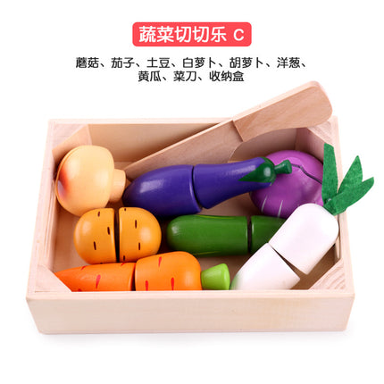 Wooden Children's Play-house Simulation Fruit and Vegetable Cutting Music Baby Kitchen Cutting Watch Game Vegetable in stock