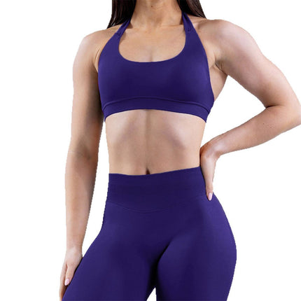 Macaron Color Women's Sports Suit Fitness Quick-Drying Slim Yoga Pants Oblique Shoulder Strap Chest Pad Sports Bra Ready for Sale