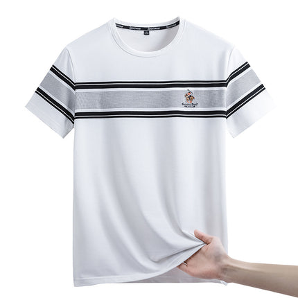 Mingdi Mouse Men's Summer New Round Neck Pullover Short-sleeved T-shirt Casual Striped plus size Young and Middle-aged Men's T-shirt