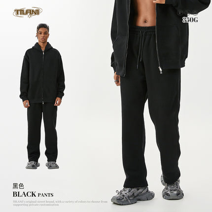 Tilani Men's Autumn and Winter Velvet Thickeneded Hooded Cardigan Sweatshirt Sweatpants American Fashion Brand Youth Hoodie Suit
