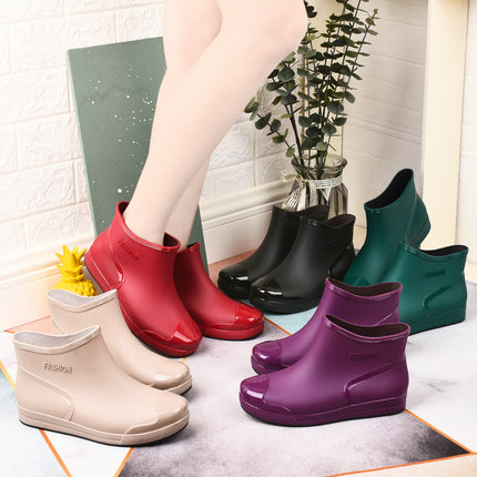 Fashionable women's rain boots low-top rain boots short non-slip fleece-lined water boots warm cover shoes comfortable wear-resistant youth comfortable