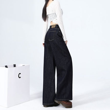 Spring 2025 New Tannin Wide Leg Jeans Women's High Waist Loose All-match Dipped Straight Trousers
