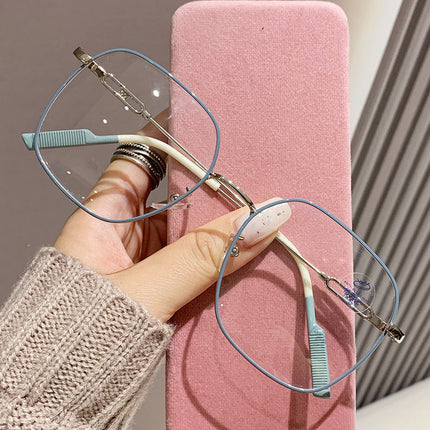 Cross-border Metal Color-changing Anti-blue Glasses Large Frame Plain Online Red Polygon Frame Trendy Men's and Women's Myopia Glasses Frame
