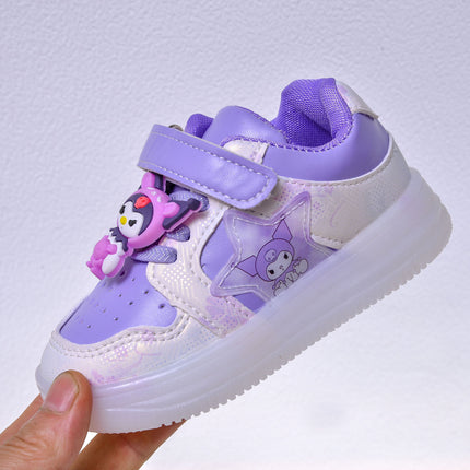 Spring and Autumn New Baby Girl Sports Board Shoes Leather Cartoon LED Luminous Casual Soft-soled Toddler Shoes