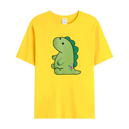 Cross-Border Summer New Product Cartoon Dinosaur Pattern Men's Cotton Loose Combed Cotton Pullover Round Neck Short Sleeves
