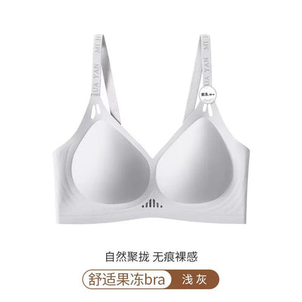 Traceless Underwear Women's Gather-up Hollow Cup No Steel Ring Jelly Strip Soft Support Lace Anti-sagging Hollow Bra Beautiful Back