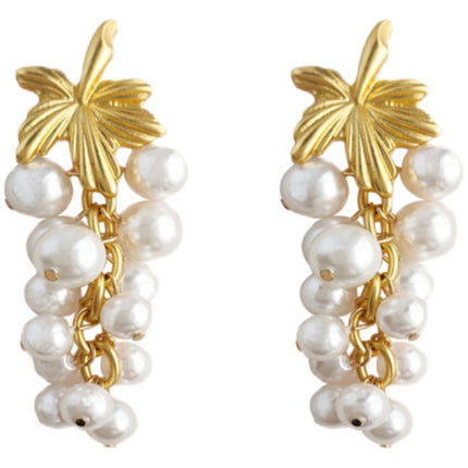 S925 Silver Needle French Retro Pearl Earrings Chinese Style Long Grape Tassel Accessible Luxury High-End Niche Earrings for Women