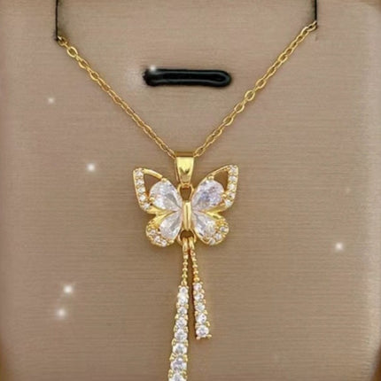 [Titanium Steel] Tassel Butterfly Light Luxury Fashion Simple Hollow Exquisite Necklace Women's All-match Collarbone Chain Pendant