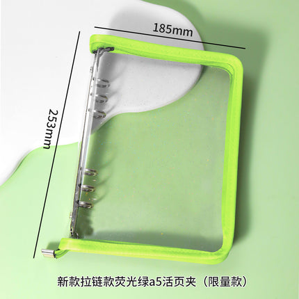 Japanese A5 Transparent Loose-leaf Black Glitter Zipper 6-hole Notebook Ins Style Star Chaser Ledger PVC Case