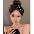 Black pearl pleated braided headband